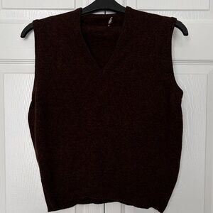 Women's V-Neck Sleeveless Knit Vest in Dark Brown